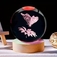 Cadeaux créatifs, boules de verre en cristal sculptées en 3D, lumières colorées, bases en bois LED