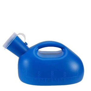 Urinoir sur pied avec tube 2000 ml pour hommes alités, en plastique bleu, forme ovale - Product Image 1