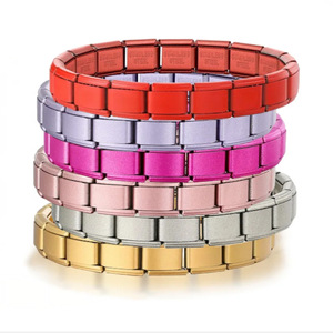 Elástico de Eslabones de Oro <span class=keywords><strong>Rosa</strong></span> Púrpura Rojo Oro Plain Charm Bracelet 316l Acero Inoxidable En Blanco Plata Italiano Encantos y Pulsera - Product Image 1