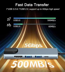 Base de Conexión USB C 5 en 1 con Ethernet RJ45, HDMI 4K, VGA, Carga PD de 100W, Cable de Iluminación y <span class=keywords><strong>Adaptador</strong></span> <span class=keywords><strong>Multipuerto</strong></span> USB 3.0 - Product Image 5