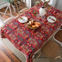 Nappe Jacquard avec Ambiance Ethnique, Nappe Jacquard Rouge pour Table à Manger, Housse de Table Épaisse pour Noël
