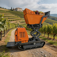 Mini-dumper sur chenilles de 1000 kg à moteur essence pour usage agricole, avec fonction de levage élevé, transporteur sur chenilles en caoutchouc pour plantations d'huiles de palme