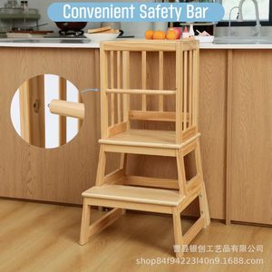 Wooden Childrens Step Stool With Handrail For Kitchen <b>Learning</b> <b>Tower</b> <b>Montessori</b> Design - Product Image 3
