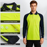Polo de travail de sécurité réfléchissant à manches longues, col boutonné, en tissu respirant, color-block, prix bas, vente en gros, faible MOQ