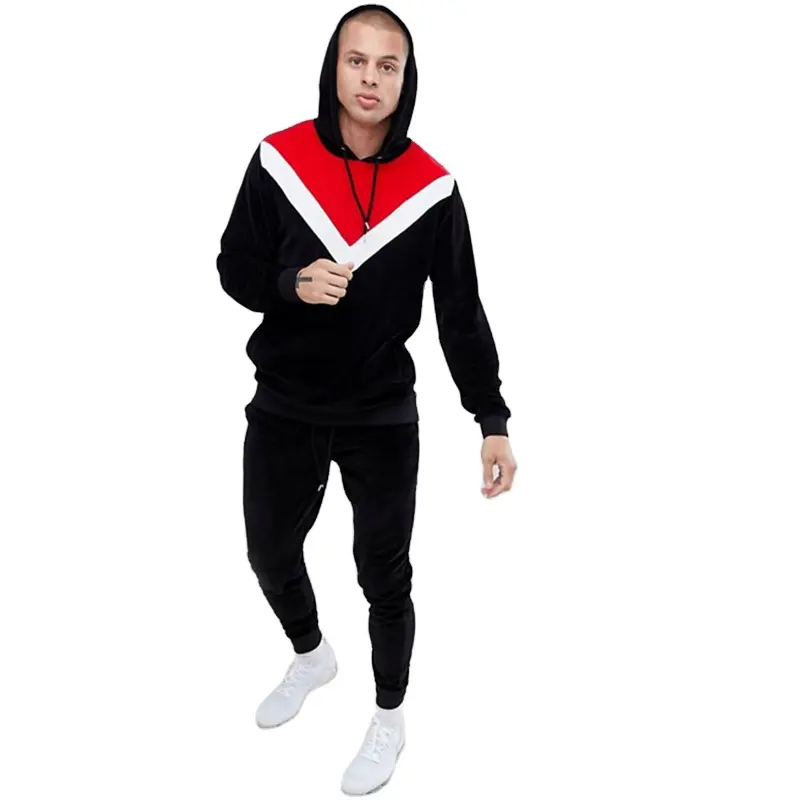 king young over head DESIGN tracksuit hoodie/Trouser bottoms skinny joggers black velour colour blocking jogging suits wholesale