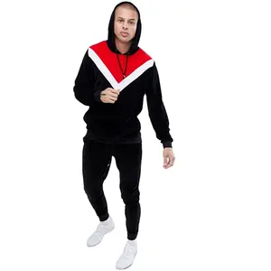 Koning jong over hoofd ONTWERP trainingspak hoodie/Broek bodems skinny joggers zwart velours kleur blokkeren joggingpakken groothandel