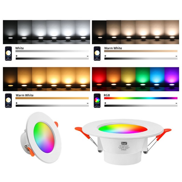 Blue Tooth Tuya Smart Downlights Full Color Dimming Alexa Voice APP Control Manufacturer