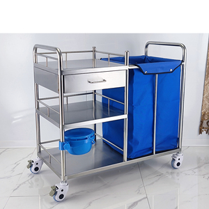 Paslanmaz çelik hastane tıbbi atık arabası mobil hemşirelik çamaşır arabaları üç kat - Product Image 6