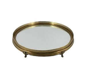 Nouveau Design Plateau de Service pour le Stockage de Noël Plateau à Miroir en Métal de Forme Personnalisée Fer Plaqué Or avec Poignée en Verre - Product Image 1