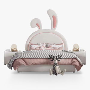 Letto a Forma di Coniglio per Cameretta, Moderno e Minimalista, Trendy Letto Principessa Rosa per Bambine, Letto Cartoon con Orecchie di Coniglio per Bambini - Product Image 1