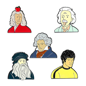 Venta Caliente de Pins de Solapa con Retratos Famosos al por Mayor, Pin de Metal con Retratos Famosos de Einstein, <span class=keywords><strong>Beethoven</strong></span> y Newton, Pin de Esmalte Personalizado con Dibujos Animados - Product Image 2