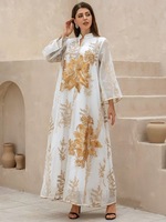 Abaya Modeste pour Femme à Motifs Floraux et Géométriques, Faite à la Main en Polyester Anti-Boulochage avec Jupe à Paillettes Brûlées, Style Musulman