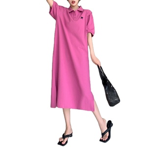 Meilleure vente robe brodée coréenne t-shirt long décontracté vêtements de plage d'été baggy col polo fendu tricot t-shirts robes pour <span class=keywords><strong>Wo</strong></span> - Product Image 1