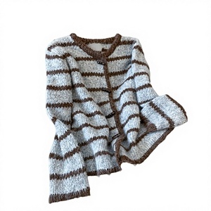 Cardigan en laine d'<span class=keywords><strong>alpaga</strong></span> douce à manches longues rayé <span class=keywords><strong>blanc</strong></span> Ah Korean Automne 2025 Nouveau <span class=keywords><strong>Pull</strong></span> Plus - Product Image 3