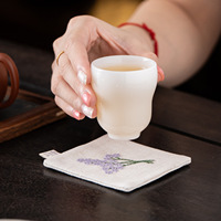 Nouveau dessous de verre carré en coton et lin brodé lilas, fait main, double face, absorbant, style chinois, pour la maison