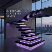 Escalier en L à quart de tour avec plateforme d'angle, rangement sous escalier pour maison de ville, escaliers flottants en marbre massif, éclairage intégré