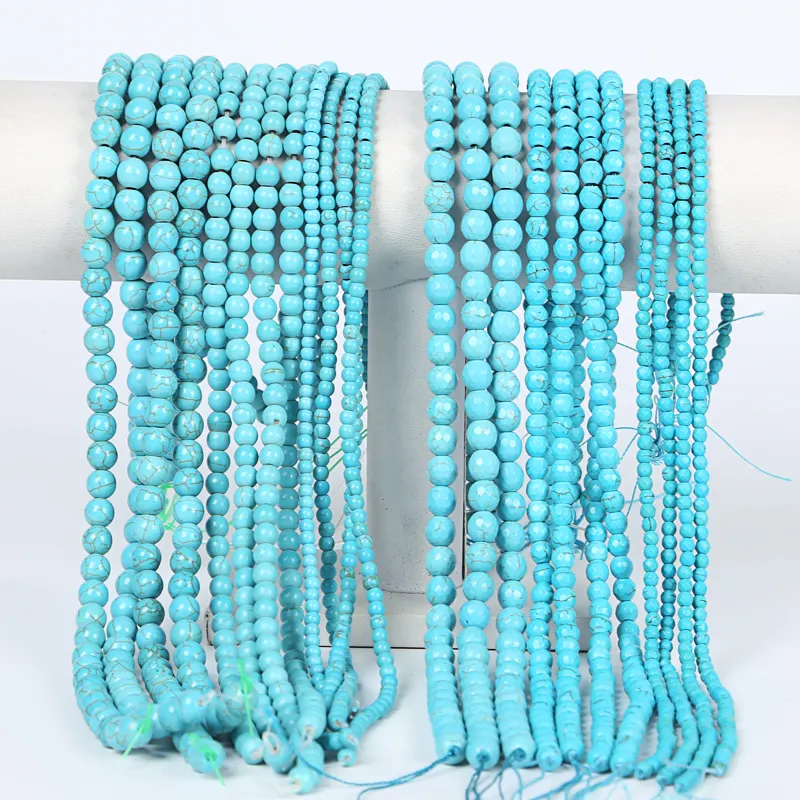 Wholesale Turquoise Beads Round Cut Corners Blue Charm Turquoise Gemstone Loose Beads Used In Jewelry Making