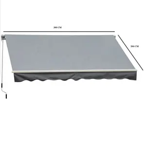 Naungan Teras Matahari Aluminium, dengan Pegangan Engkol dan Penutup Tenda Bisa Ditarik Manual Luar Ruangan Poliester Tahan Air
