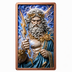 Barra de Cobre <span class=keywords><strong>Zeus</strong></span> Thunderbolt 10 AVDP oz 999 Fino de Alto Relieve con Color UV, Arte Mítico Griego de Dioses, Rayos y Tormentas, Barra de Cobre Coleccionable - Product Image 1