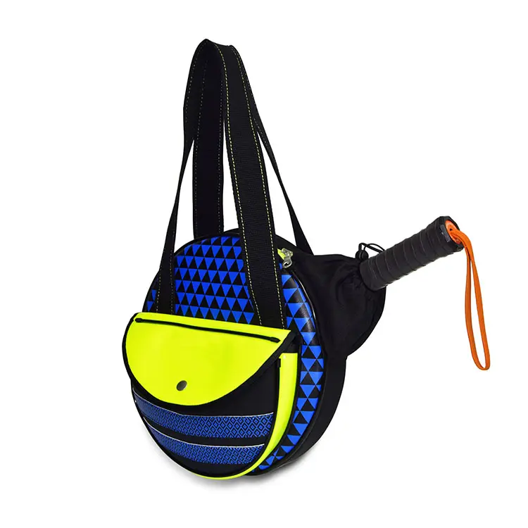 De alta calidad de patrón personalizado redonda de cuero Paddle Tenis bolsa con correa