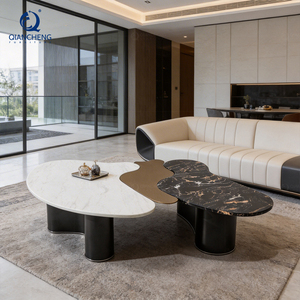 OEM ODM Table basse en marbre naturel haut de gamme pour salon Ensemble table centrale à dessus irrégulier en acier inoxydable pour mobilier d'hôtel - Product Image 4