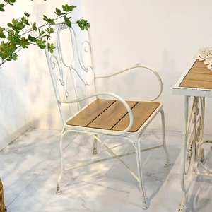 INNOVA Customized Nordic Style Home Furniture Modern <strong>Rustic</strong> White Color Iron Metal Coffee <strong>Dining</strong> <strong>Chair</strong> with Wood Seat - Product Image 2