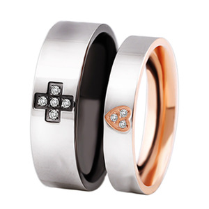 Cross Heart <b>Titanium</b> Steel Couple <b>Ring</b> 6MM 4MM Micro Inlaid Stainless Steel For Women Engagement Jewelry - Product Image 1