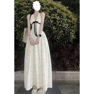 French First Love Polka Dot Halter Neck Dress Women Empire Waist Backless Long Breathable Daily Wear Cocktail Dress - Product Image 1