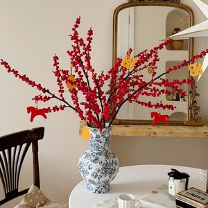 Arreglo de Flores Artificiales de Bayas Rojas Holly en Jarrón, Decoración para el Hogar de Año Nuevo Chino, Fruta de la Fortuna, Adorno para el Festival de Primavera - Product Image 2