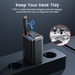 อะแดปเตอร์ GaN ชาร์จเร็ว PD67W แบบพกพา พร้อมหน้าจอดิจิตอล สายชาร์จในตัว พอร์ต USB-C/USB-A ปลั๊ก EU สีดำ สำหรับชาร์จโทรศัพท์และแล็ปท็อป - Product Image 2