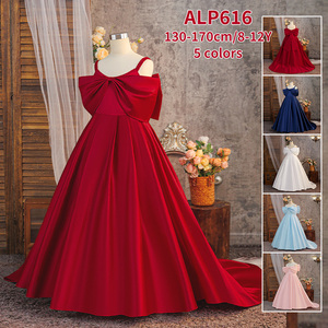 MQATZ Nouvelle Arrivée Robe Longue Maxi Fille d'Été en Satin Blanc avec Grande Nœud pour Anniversaire ou <span class=keywords><strong>Mariage</strong></span> - Product Image 1