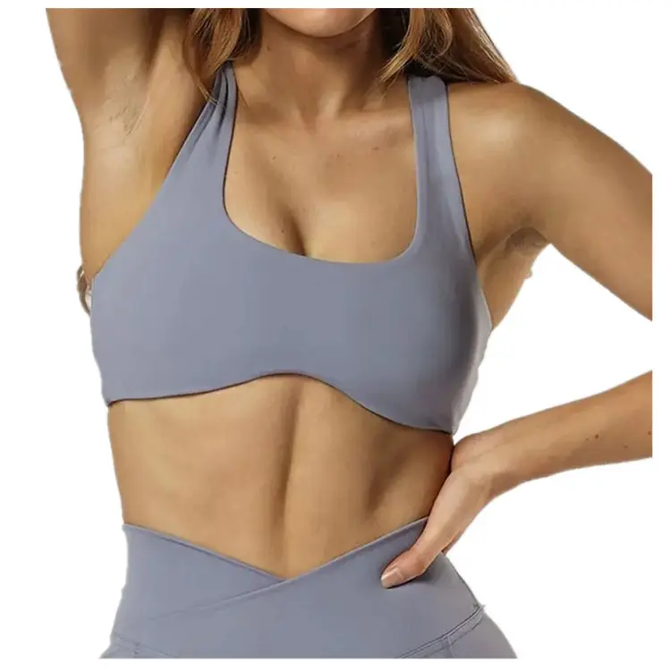 Vente en gros sur mesure Gym Active Wear évacuation de la transpiration soutien élevé dos nageur femmes couleur unie courbe Yoga soutien-gorge de sport