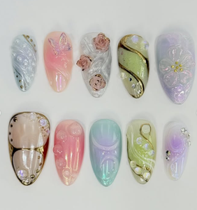 Ongles pressés complets en PMMA de haute qualité, forme amande, 10 pièces, design fraise fait main, <span class=keywords><strong>strass</strong></span>, art des ongles - Product Image 3