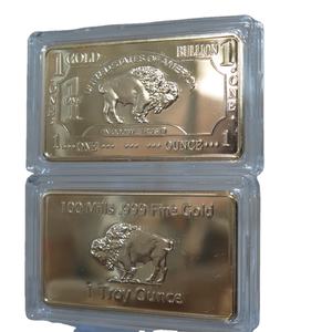 Изготовленная на заказ металлическая монета 1 унция 100 мельницы позолоченный латунный брусок для буйвола с пластиковой упаковкой - Product Image 1