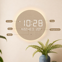 Horloge murale intelligente avec alarme, affichage LED numérique moderne, date, rétroéclairage, grand écran LED, horloge murale en bois avec télécommande