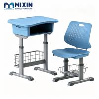 Ensemble bureau et chaise d'écolier individuel, bleu ciel, réglable en hauteur, avec boîte à livres, siège unique