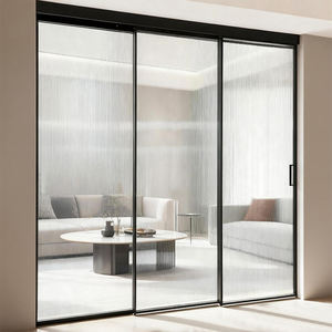 Puerta Corrediza de Marco Delgado Negro <span class=keywords><strong>con</strong></span> Cierre Suave para Sala de Estar, Dormitorio Interior, Cocina, Balcón de <span class=keywords><strong>Vidrio</strong></span> y Aluminio - Product Image 1