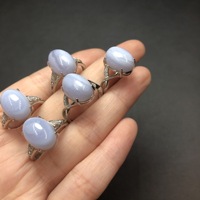 Bague en Agate Bleue Naturelle à Motifs, Incrustation en Laiton, Tendance Simple, Haut de Gamme, Polyvalente, Formes Rondes et Géométriques pour Femme