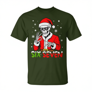 Maglietta natalizia Six Seven Skeleton Santa con design a tema festivo e slang Gen Z - Product Image 2