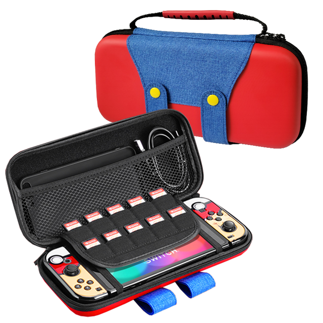 Hard EVA Carrying Case with Handle for Nintendo Switch and Switch Oled Red and Blue