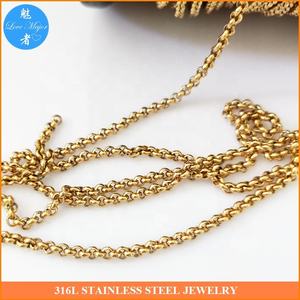 Vente en gros en vrac Usine Chaînes rondes Rolo DIY Acier inoxydable 3mm Couleur or - Product Image 5