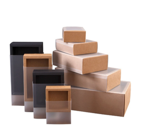 Kraft Paper Packing Box With Transparent PVC Window Black Delicate Drawer Display Gift Box Wedding Cookie Candy Cake Boxes
