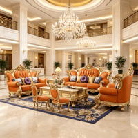 Ensemble de canapés et fauteuils en cuir pour salon, avec accoudoirs sculptés et sièges rembourrés