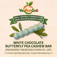 Barres de chocolat blanc solide aux cacahuètes et aux fleurs de pois papillon, en gros, qualité supérieure, collation croustillante, directement de l'usine