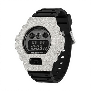 Luxury Digital <b>Watch</b> Women Stainless Steel Case Rhinestone Rectangle Dial Silicone Band - Product Image 1