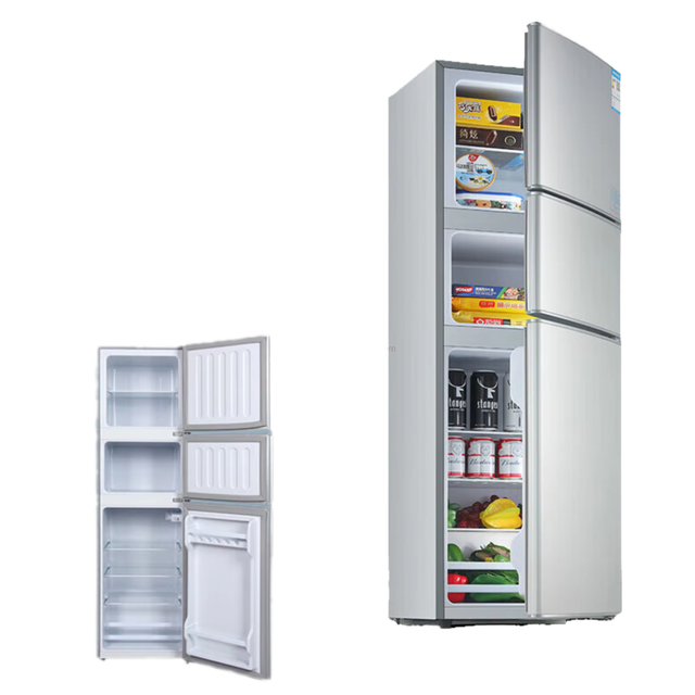 128-Litre Stainless Steel Electric Double Door Top-Freezer Refrigerator for Household Commercial RV/Hospital Hotels Outdoor