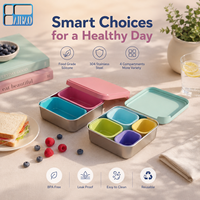 Boîte à lunch bento F19 mignonne en acier inoxydable, écologique, grande capacité, couvercle en silicone, 3 compartiments, anti-fuite, durable, sans BPA