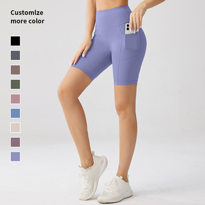 Shorts de <span class=keywords><strong>Ciclismo</strong></span> Personalizados de 4" con Cintura Alta y Bolsillo para Correr, Súper Suaves para Entrenamiento y Yoga para Mujer - Product Image 2
