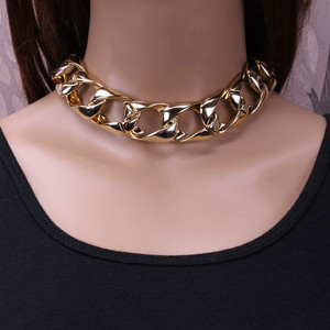 Gold Chunky Chain <b>Choker</b> Necklace For Women Hip Hop Fashion Accessory Party Jewelry Zinc Alloy Geometric Design - Product Image 1