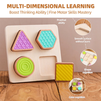 Mainan Edukasi Sensorik Bentuk Geometris Kayu Silikon Montessori Desain Baru Bebas BPA Balok Bertekstur untuk Bayi